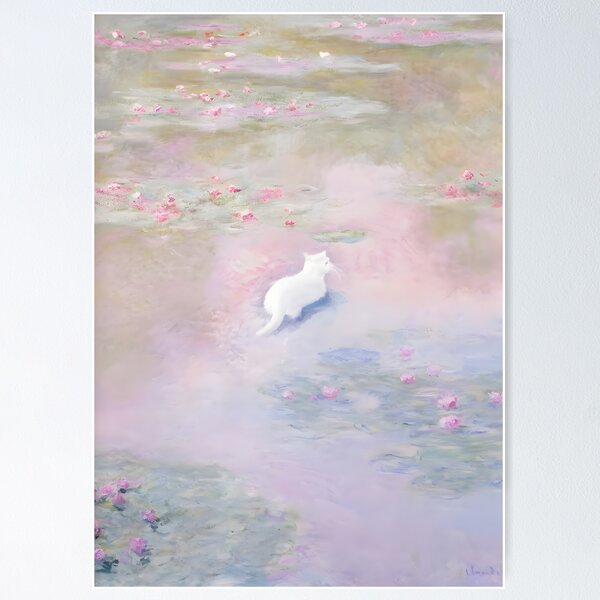 Item preview, Claude Monet White Kitten in the Water Lily Pond designed and sold by outdoorway.
