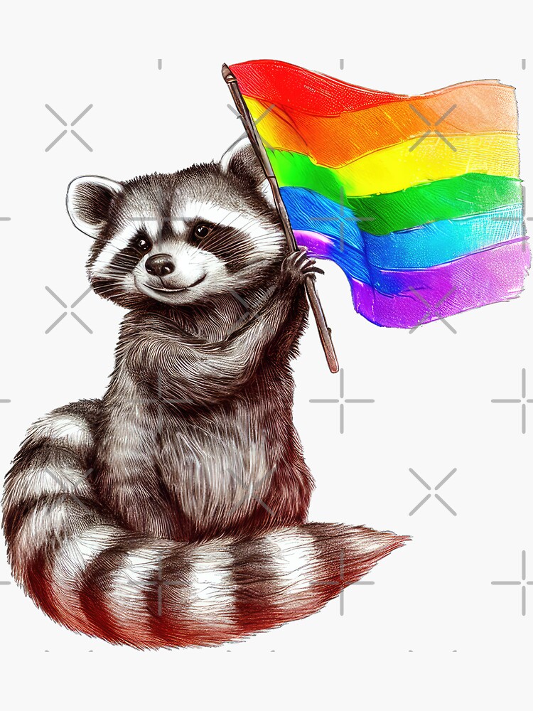 Pride Raccoon With Rainbow Flag Sticker For Sale By Pocketart2023 4861