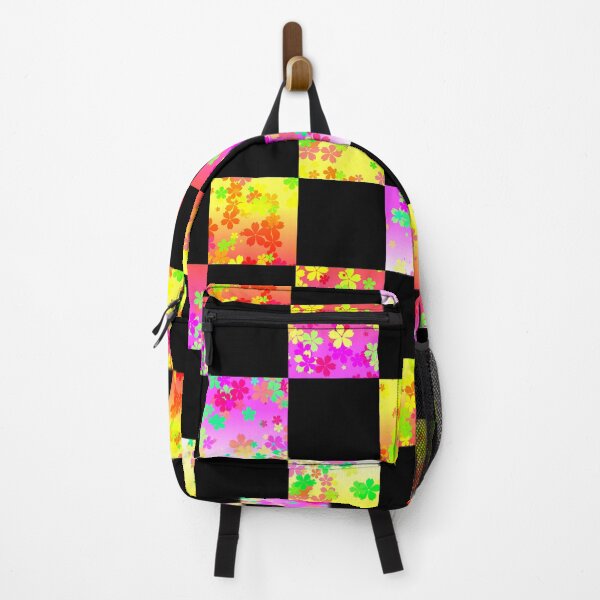 Item preview, Black rainbow flowers checkered designed and sold by AfreenDesign.