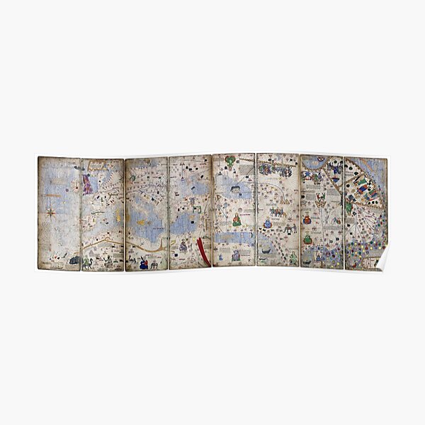 8 Panel Catalan Atlas by Abraham Cresques (1375) Poster