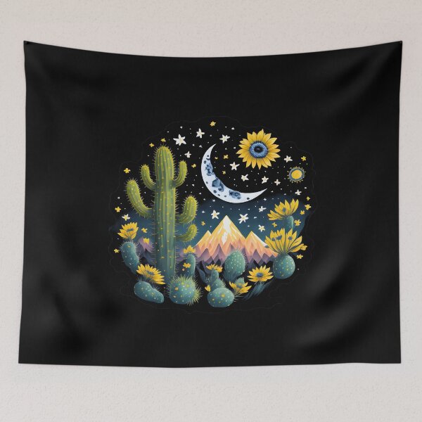 Item preview, Cactus with Beautiful Sunflowers and Mountain  designed and sold by Shaymalily.