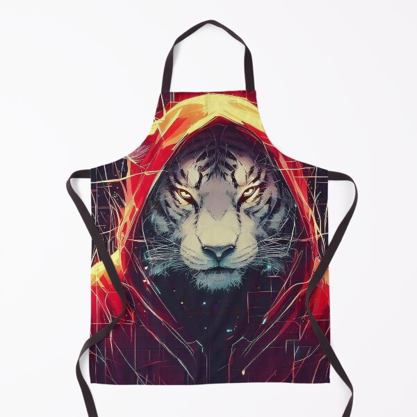 Item preview, White tiger in red hoodie cyber futuristic style designed and sold by TomFrontierArt.