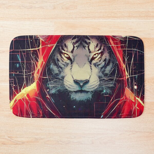 Item preview, White tiger in red hoodie cyber futuristic style designed and sold by TomFrontierArt.