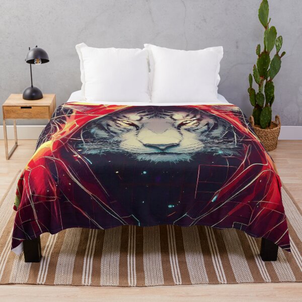 Item preview, White tiger in red hoodie cyber futuristic style designed and sold by TomFrontierArt.