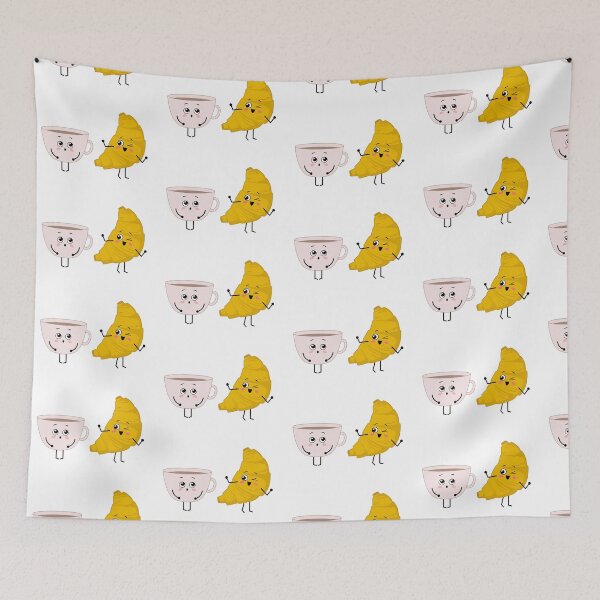 Item preview, Cute happy characters - cup of tea and croissant. Best friends designed and sold by Viktoriia.
