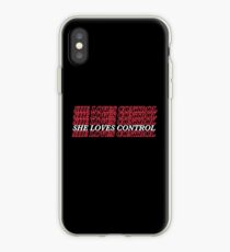 Vinilo o funda para iPhone Ella ama el control (rojo / blanco)