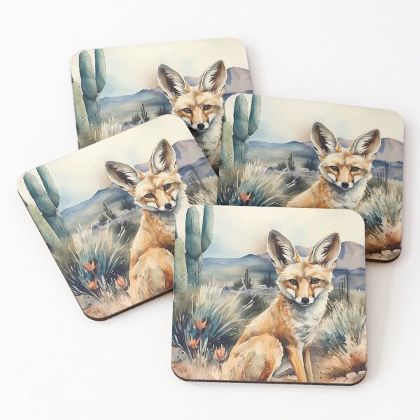 Item preview, A Sitting Fennec Fox - Boho Desert Landscape Watercolors designed and sold by GVRDesign.