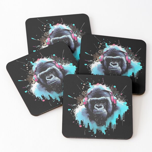 Item preview, Gorilla in headphones paint splash designed and sold by TomFrontierArt.