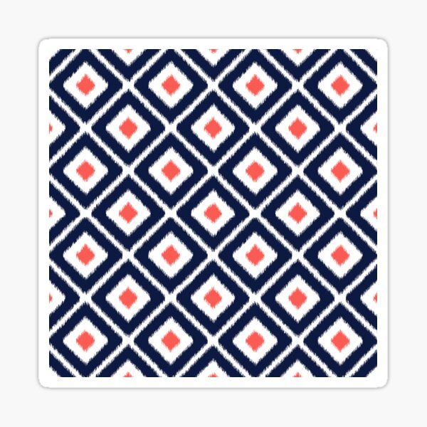 Item preview, Navy blue and coral ikat diamond pattern designed and sold by IoanaHraball.