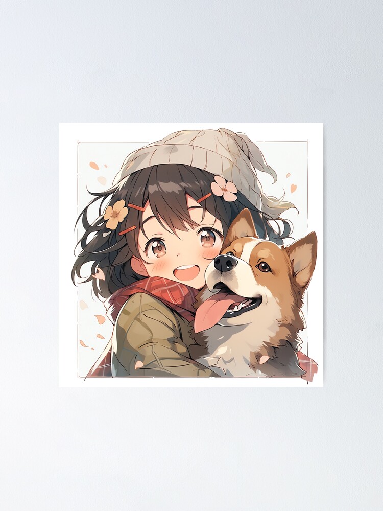 Just a Girl and Her Dog Happy in Cute Kawaii Design | Poster