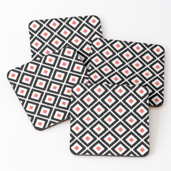 Item preview, Black and coral ikat diamond pattern designed and sold by IoanaHraball.