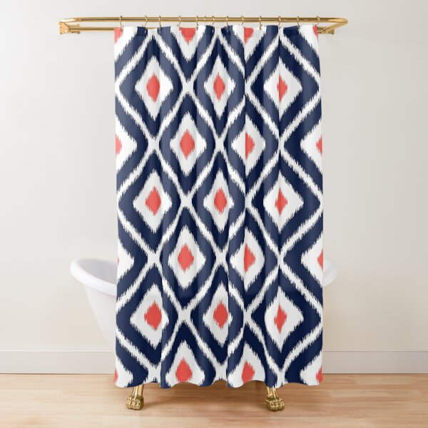 Navy Blue And Turquoise Ikat Diamond Shower Curtain By Ioanahraball Redbubble