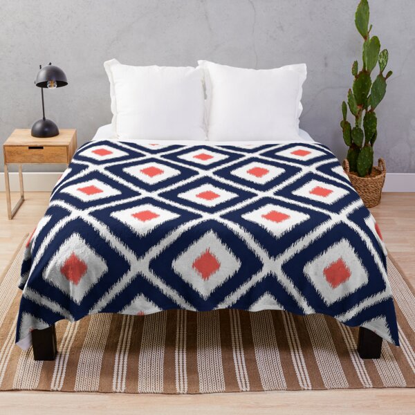 Item preview, Navy blue and coral ikat diamond pattern designed and sold by IoanaHraball.