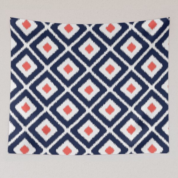 Item preview, Navy blue and coral ikat diamond pattern designed and sold by IoanaHraball.