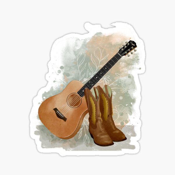 Vista previa del artículo con la obra «Guitarra y botas vaqueras», diseñado y vendido por CarolineRowland.