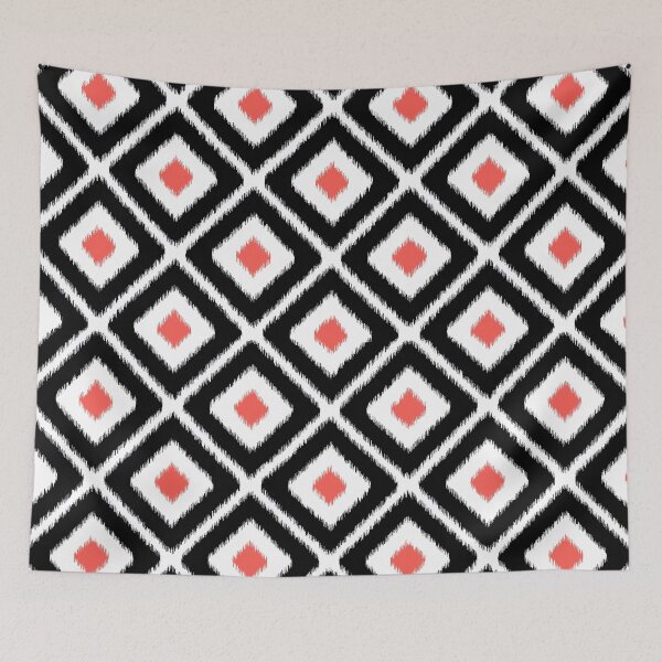 Item preview, Black and coral ikat diamond pattern designed and sold by IoanaHraball.