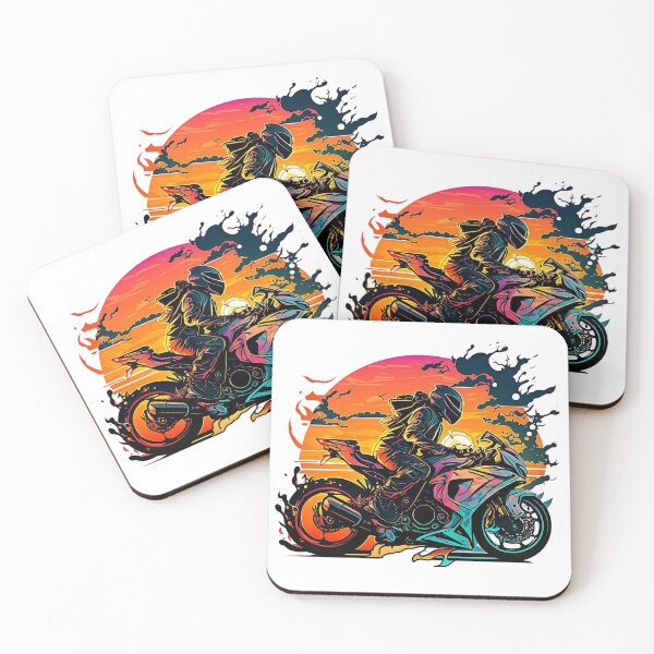 Aperçu de l'œuvre Pilote de moto super sport esthétique au coucher du soleil, design d'autocollant, profitez de la balade créée et vendue par YammsDesign.
