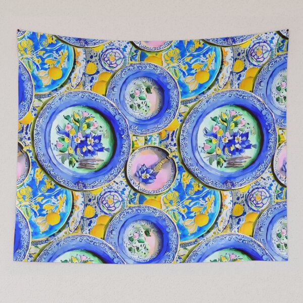 Item preview, Blue and white Majolica plates designed and sold by SophieClimaArt.