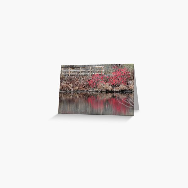 Item preview, Little bridge and berry reflections in a pond designed and sold by Linda Crockett.