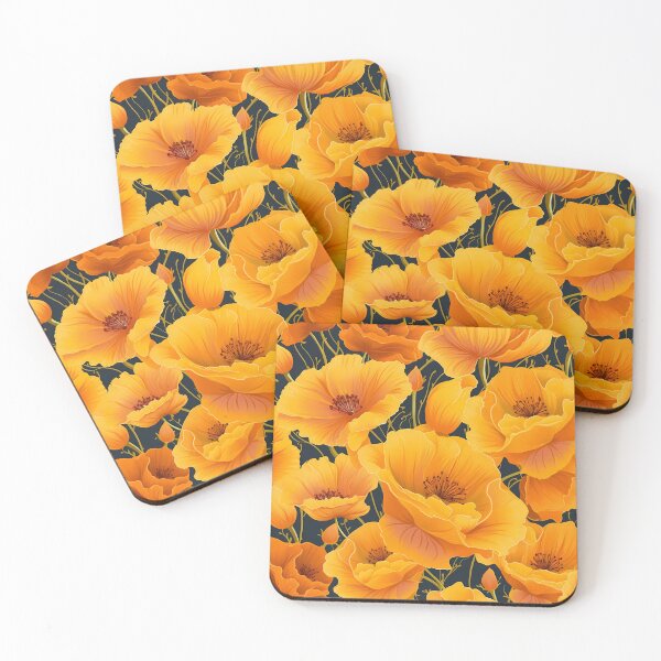 Item preview, Floral Pattern Neon Yellow - Orange Poppies designed and sold by MTJ-Mushrooms.