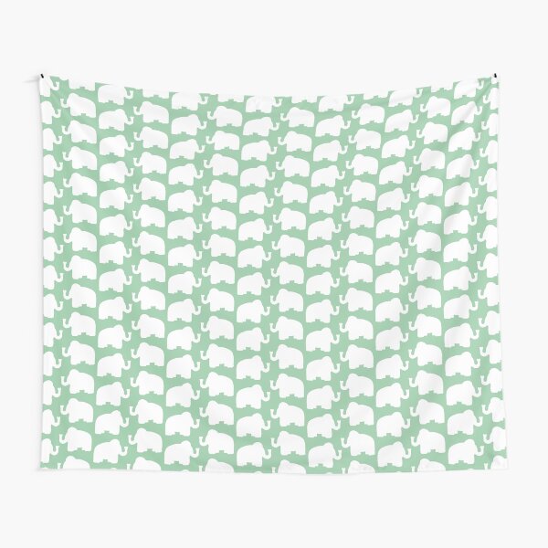 Green and White Elephants Tapestry
