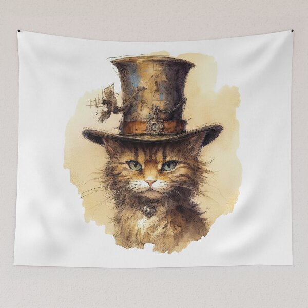 Item preview, Cat wearing hat,yellow color,abstract,cartoon designed and sold by Hermossa-Art.