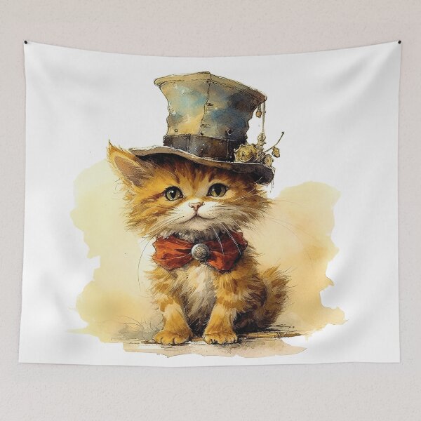 Item preview,  Cat wearing hat,yellow color,abstract,cartoon designed and sold by Hermossa-Art.