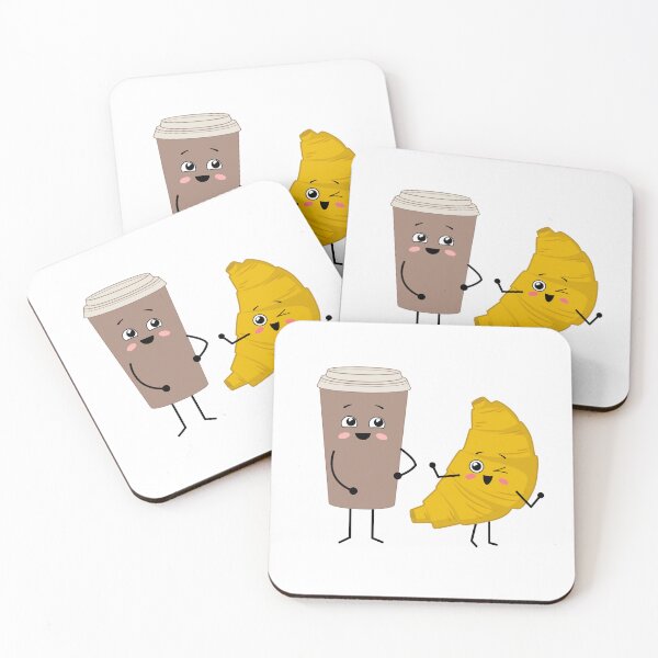 Item preview, Cute happy characters - paper glass of coffee and croissant. Best friends forever designed and sold by Viktoriia.