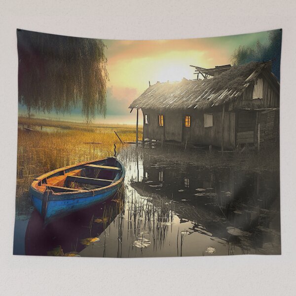 Item preview, Abandoned Shack In Swamp - Liminal Space Digital Concept Art designed and sold by liminal-concept.