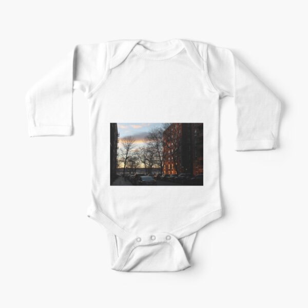 Evening, sunset, evening glow, the rays of the setting sun in the Windows, pink clouds Long Sleeve Baby One-Piece
