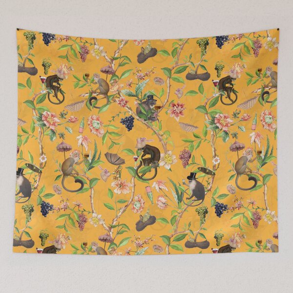 Item preview, Monkey Party Chinoiserie Botanical Garden  Golden Orange Nightgarden designed and sold by UtArt.