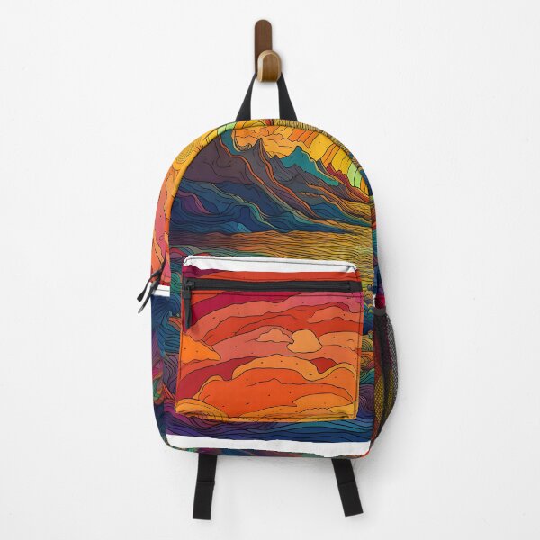 Item preview, Beautiful Cartoon Sunset with Rivers, Oceans, and Mountains designed and sold by dreamythreads.