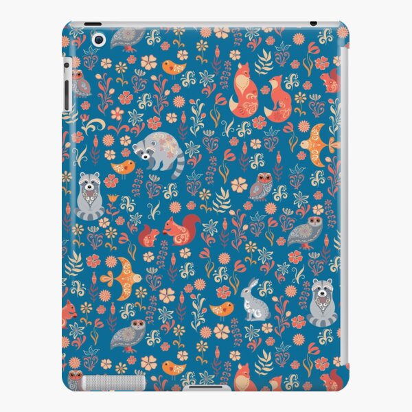 Fairy-tale forest. Fox, bear, raccoon, owls, rabbits, flowers and herbs on a white background. Seamless pattern. iPad Snap Case