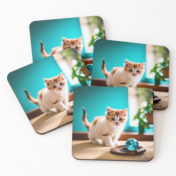 Item preview, Beautiful kitten on turquoise background designed and sold by Reunimage.