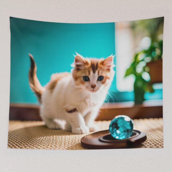 Item preview, Beautiful kitten on turquoise background designed and sold by Reunimage.