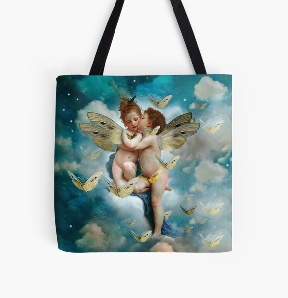"Angels in love in heaven with butterflies" All Over Print Tote Bag