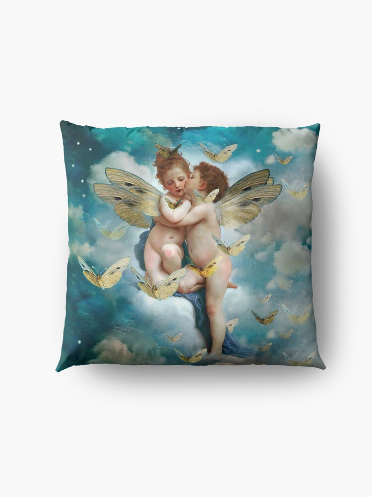 Vista alternativa de Cojines de suelo "Angels in love in heaven with butterflies"