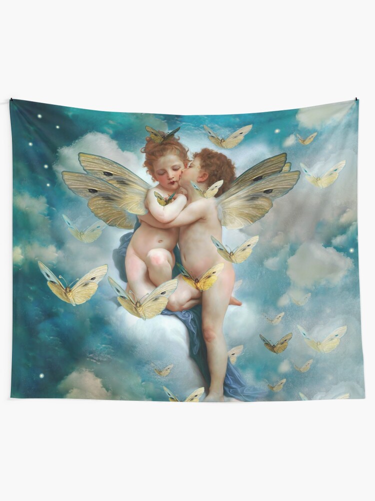 Vista alternativa de Tela decorativa "Angels in love in heaven with butterflies"