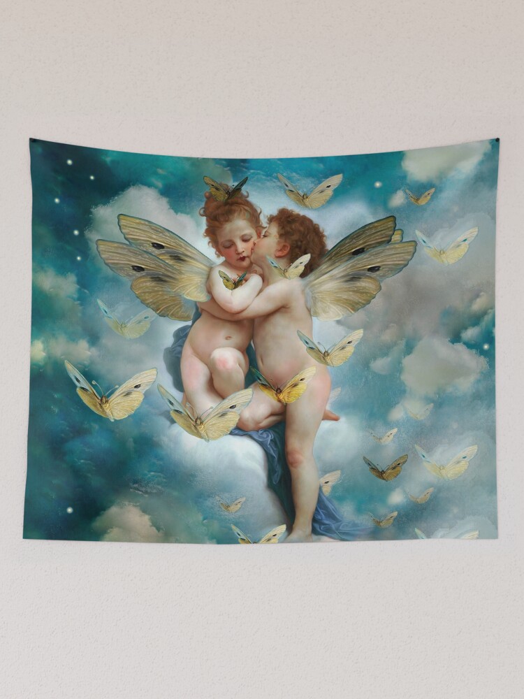 Vista alternativa de Tela decorativa "Angels in love in heaven with butterflies"