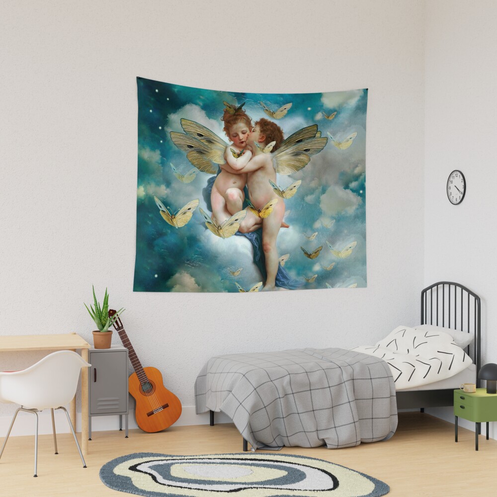 "Angels in love in heaven with butterflies"  Tela decorativa