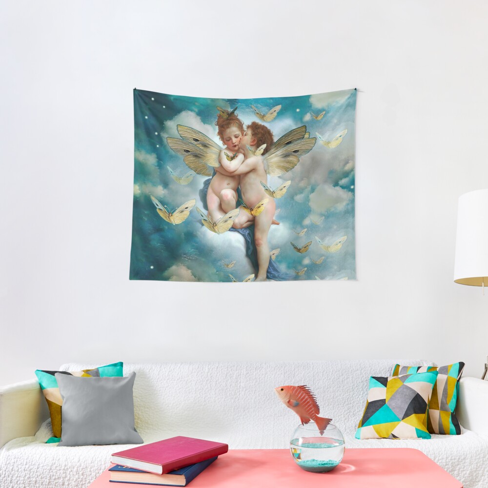 "Angels in love in heaven with butterflies" Tela decorativa