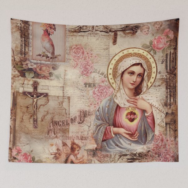 Item preview, Vintage Virgin Mary & Pink Roses designed and sold by DarkstarDesign.