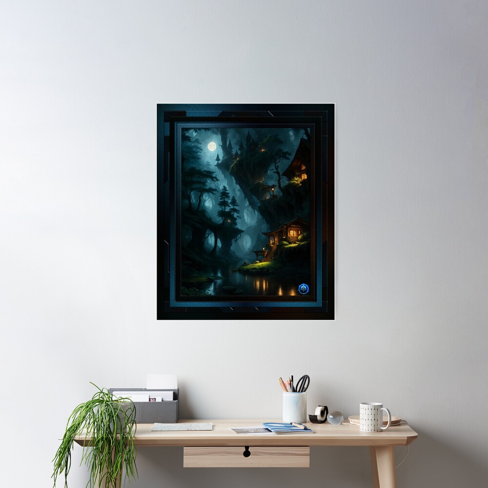 The Enchanted Forest Of Coi AI Concept Art by Xzendor7 - A Dream Fantasy By Moonlight 2 The Enchanted Forest Of Coi Beautiful Fantasy AI Concept Art by Xzendor7 Wall Decor Poster