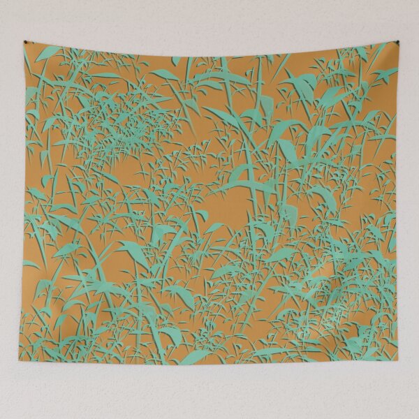 Item preview, 3D Effect Pastel Green Leaves on Orange Background designed and sold by Yolanda Designs.