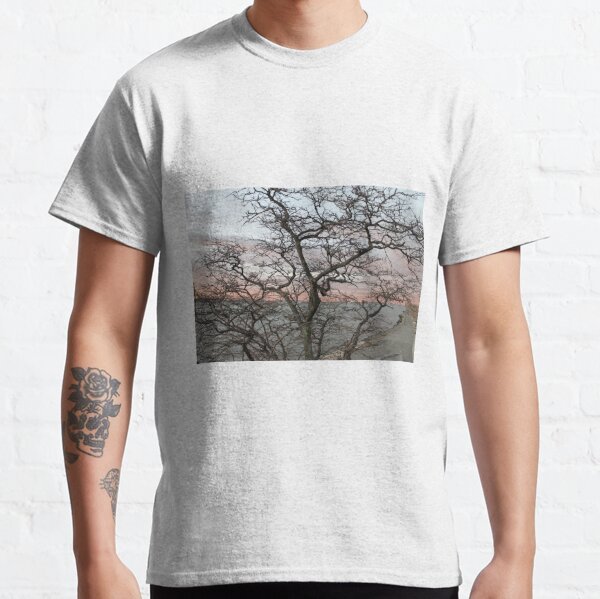 Sunset, pink clouds, exotic curved branches of a tree, beautiful view Classic T-Shirt
