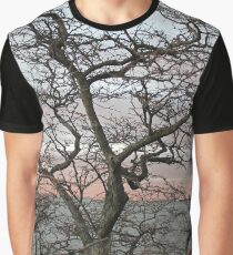 Sunset, pink clouds, exotic curved branches of a tree, beautiful view Graphic T-Shirt