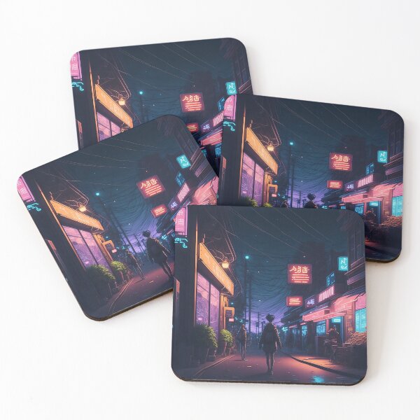 Item preview, Moonlit Neon Wanderer: Anime Girl Amidst Midnight Streets designed and sold by Isekai-Merch.