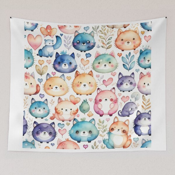 Item preview, Vibrant Whimsical Kitty Pattern  designed and sold by Dreamy-Spirit.