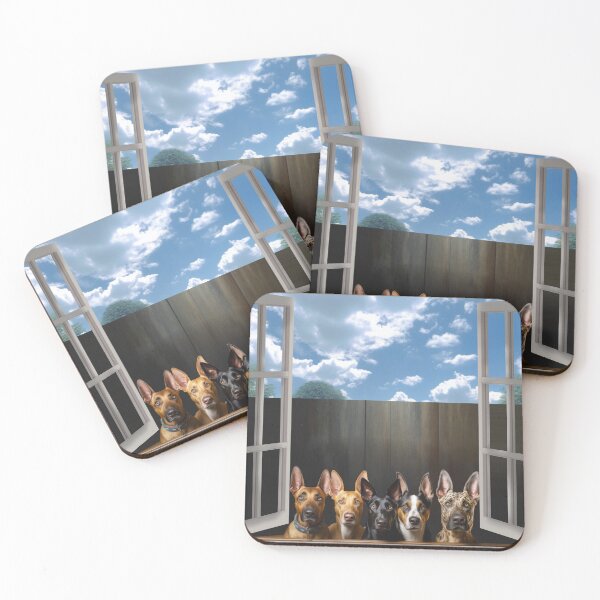 Item preview, Five funny curious dogs looking peeping staring peeking standing on in inside out of through window view designed and sold by zand-n-zive.