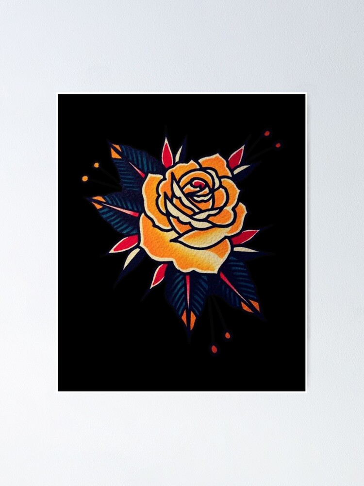 traditional-yellow-rose-tattoo-poster-for-sale-by-pinscher-redbubble